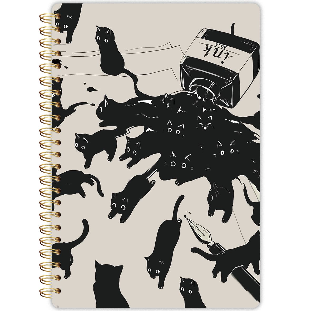 TEMU Little Black Cat Playing With Ink Spiral Coil Notebook, A5 Thick Cover Design For Note-taking And Gifting, 5.5x8.3 Inches, 50 Double-sided Pages, High Quality Paper, 80g