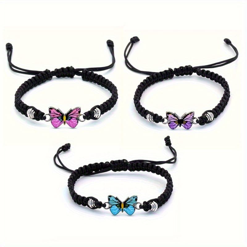 TEMU Set Of 3 Bohemian Colorful Charms Adjustable Handmade Ethnic Style For Vacation Travel Beach Jewelry