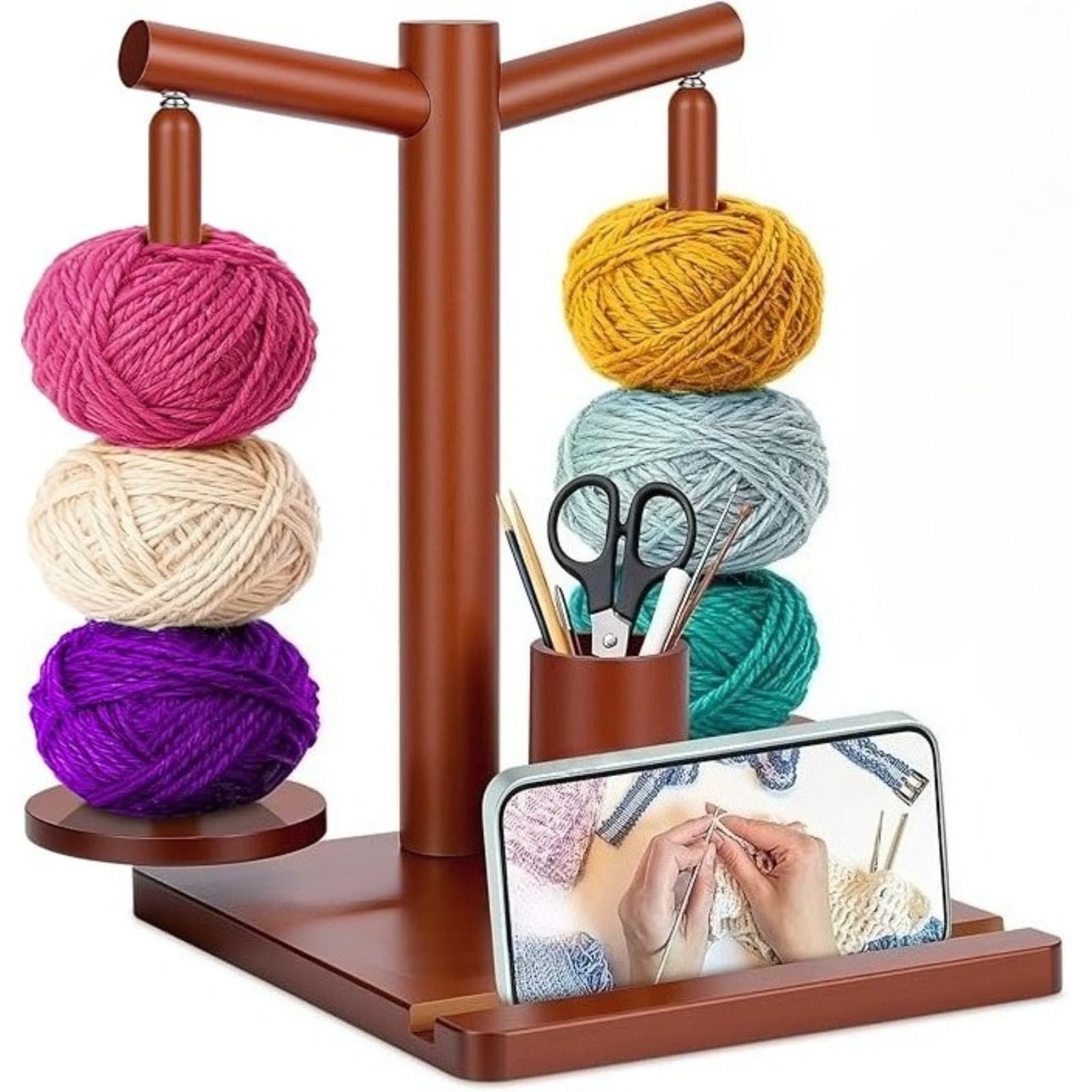 TEMU Upgraded Magnetic Wooden Yarn Holder With 2 Rotating Spindles, -free For Crocheting And Knitting, Stable Craft Organizer, Yarn Storage