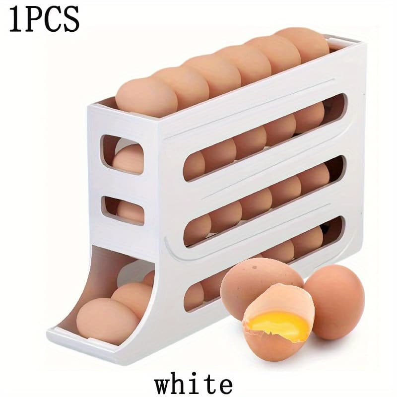 TEMU A Modern 4-layer Automatic Rack Can Hold 30 Eggs, Which Is By The Side Door Of -keeping Refrigerator And A Plastic Kitchen Egg Sorting Container.