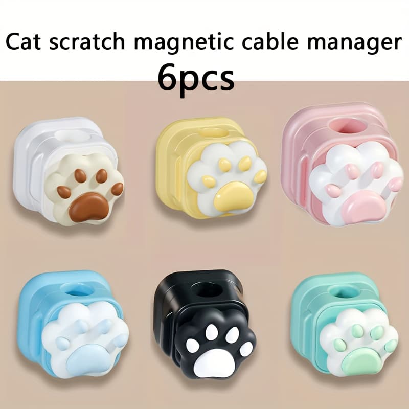 TEMU 6-pack Cute Cat Scratch Pvc Cable Clips Organizer - Strong Adhesive, Random Mix, No Drilling Required, Suitable For Home And Office Wire Management