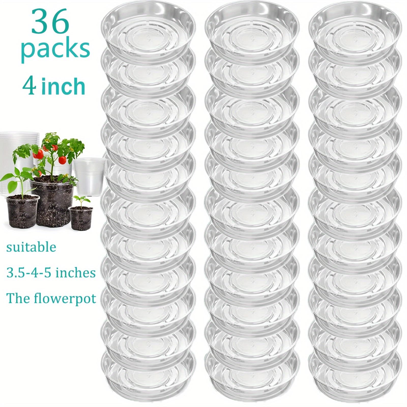 TEMU 36 Packs Of 4.5-inch Transparent Flower Pots, Succulent Plant Tray Designed Specifically 3.5-4-5-inch Seedling Pots, Suitable Home And Garden Pots