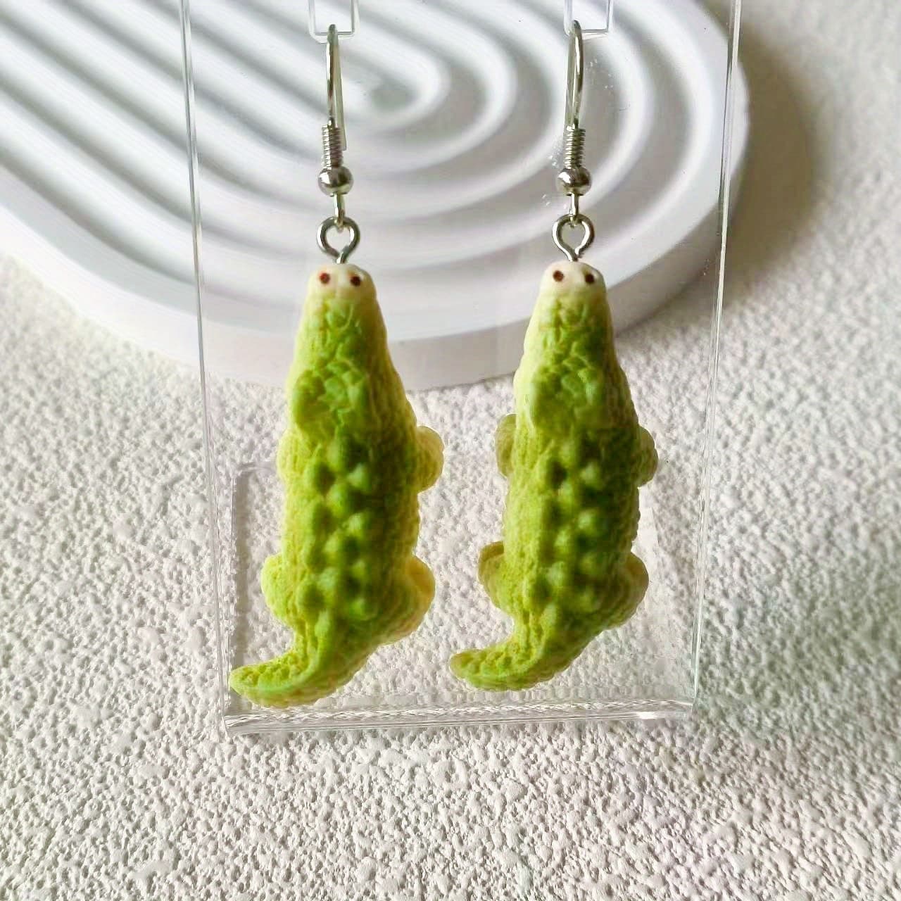 TEMU Creative Simulation Cute Cartoon Crocodile Aquarium Resin Earrings