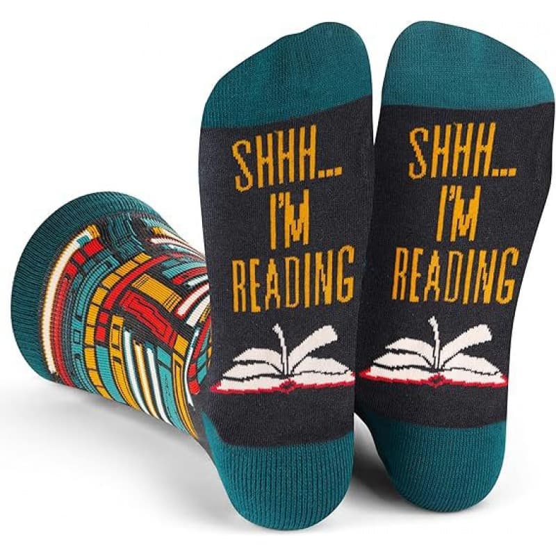 TEMU 1 Pair Of Unisex Creative Mid-calf Socks, Shhh...i'reading, Stylish And Fashionable, Comfortable And Breathable, Suitable For Outdoor, Home, And Party Wear, Hand Washable