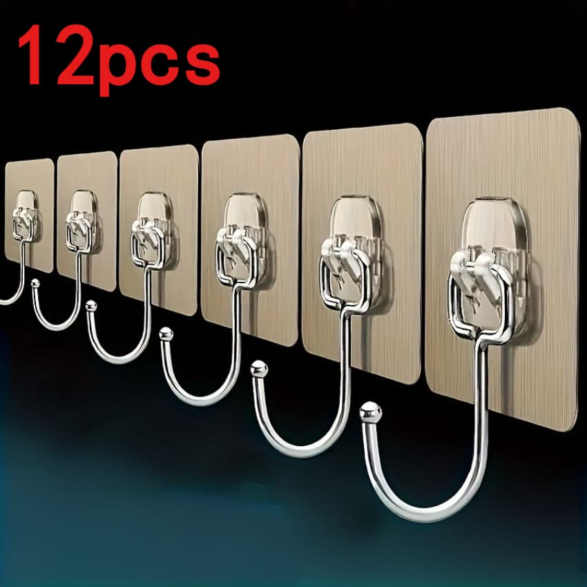 TEMU 12pcs Ultra-strong Adhesive No-drill Hooks - Transparent Invisible Reusable - Suitable For Kitchen Bathroom Tile Walls, Easy Hanging Towels, Cookware, Bathroom Additions, Etc