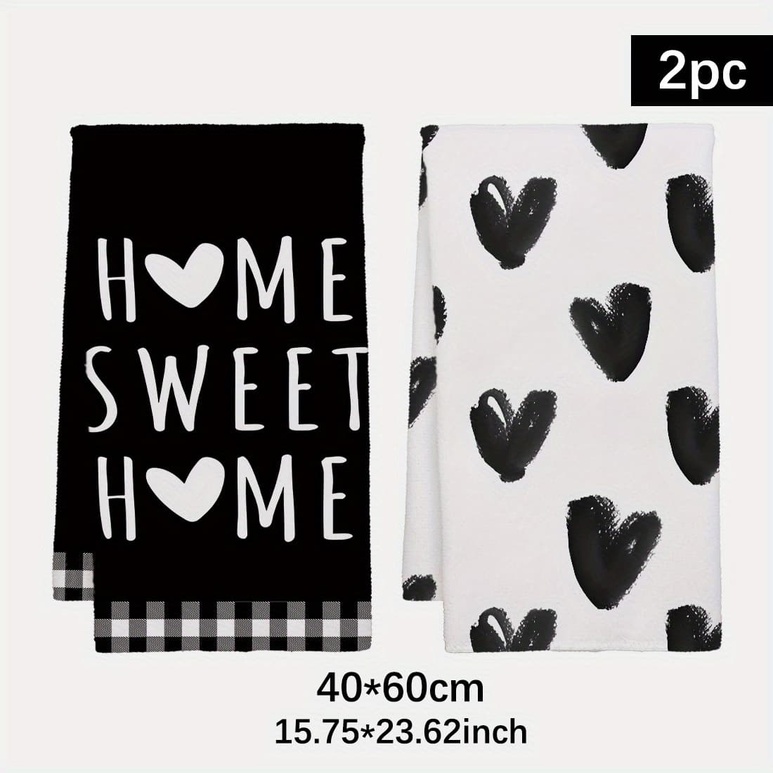 TEMU 2pcs Black And White Heart Pattern Microfiber Kitchen Towels, Absorbent Dish Towels, Soft Dish Cloths, Hand Towels For Kitchen And Dining, Holiday Decor And Gift - Machine Washable