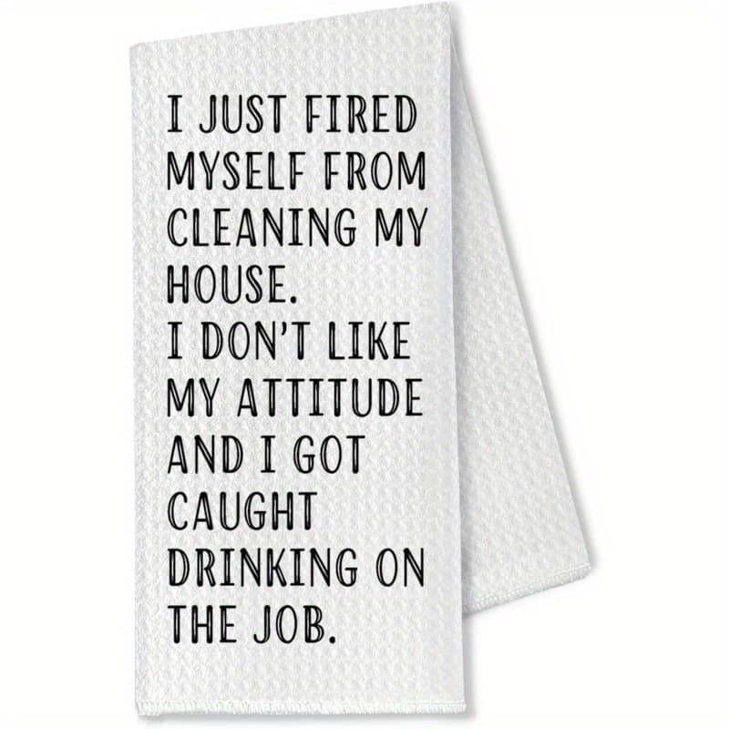 TEMU 18x26 Inch Funny Kitchen Hand Towel - 'i Just From Cleaning ' Humorous Design, Polyester, Machine Washable, Modern Cartoon Style, Drying & Cleaning Dishes, Decor Item