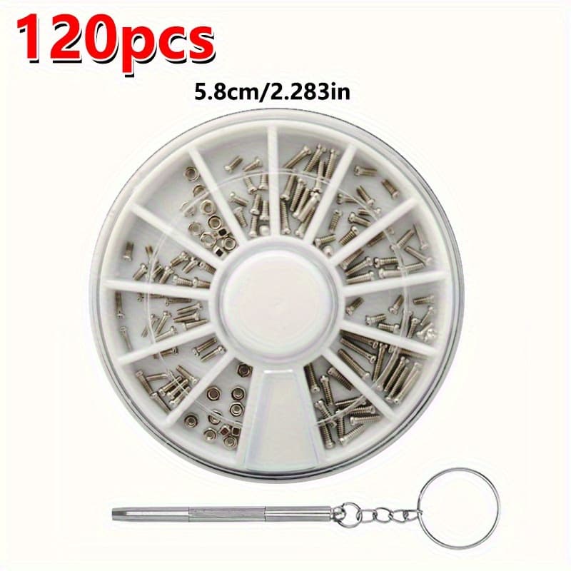 TEMU 120 Repair Screw Kit- Suitable For Glasses, Mobile Phones, Cameras, And Watches Repair Screw Kit- Perfect For Of Small Screw Accessories, With Mini Screwdriver And Storage Compartment