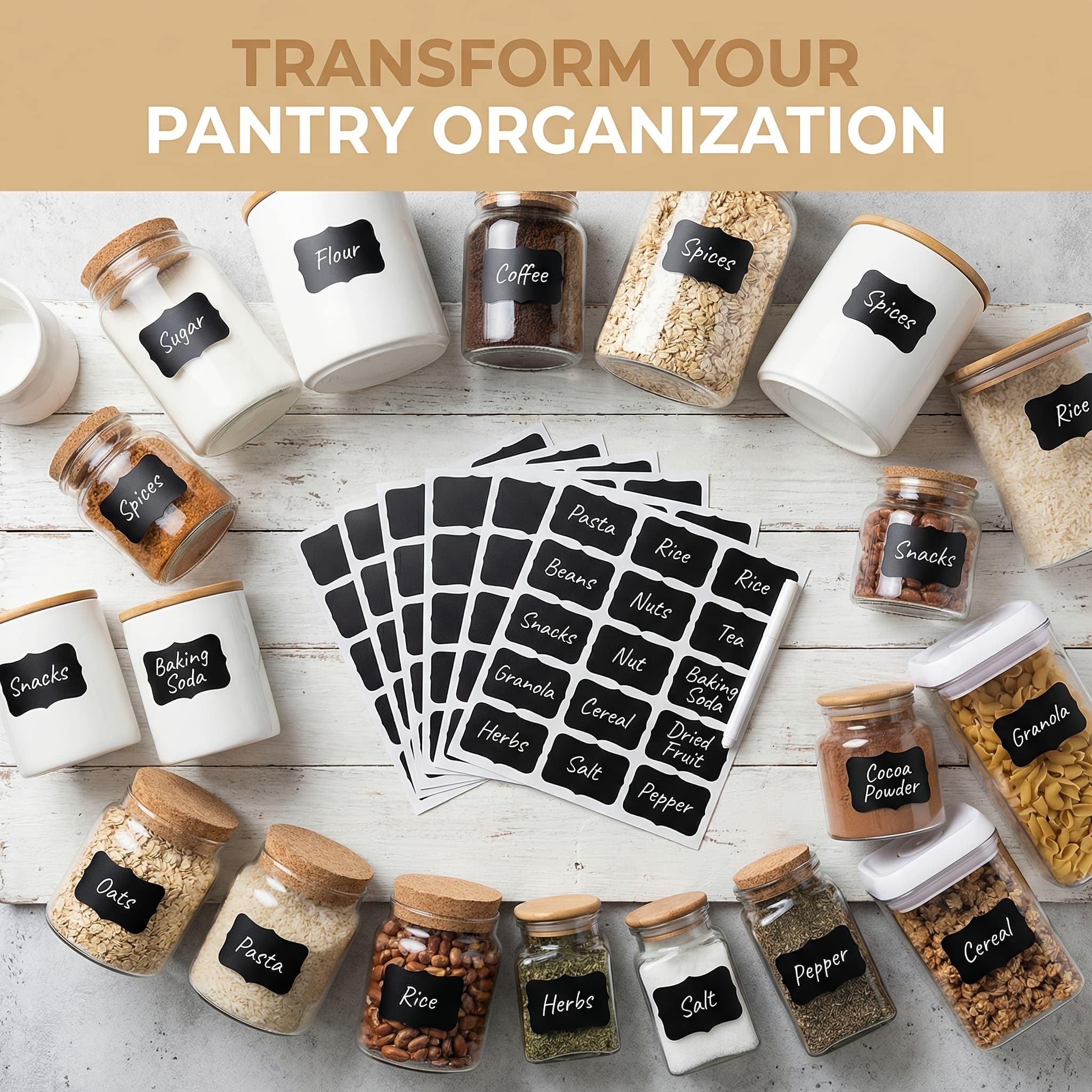 TEMU 30pcs Reusable Pvc Label Sticker Set, Includes Erasable Pen - Self-adhesive Glue-free Stickers, Suitable For Spice Jars, Pantry Storage, Containers