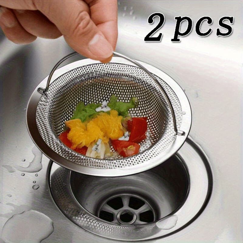 TEMU Set Of 2 Steel Sink Filters, Including Kitchen And Mesh Filters, Floor Drains And Mesh Filters, Featuring Non-slip Handles - High- And Bathroom Drain Filters - Hair , Food And Clog Prevention -