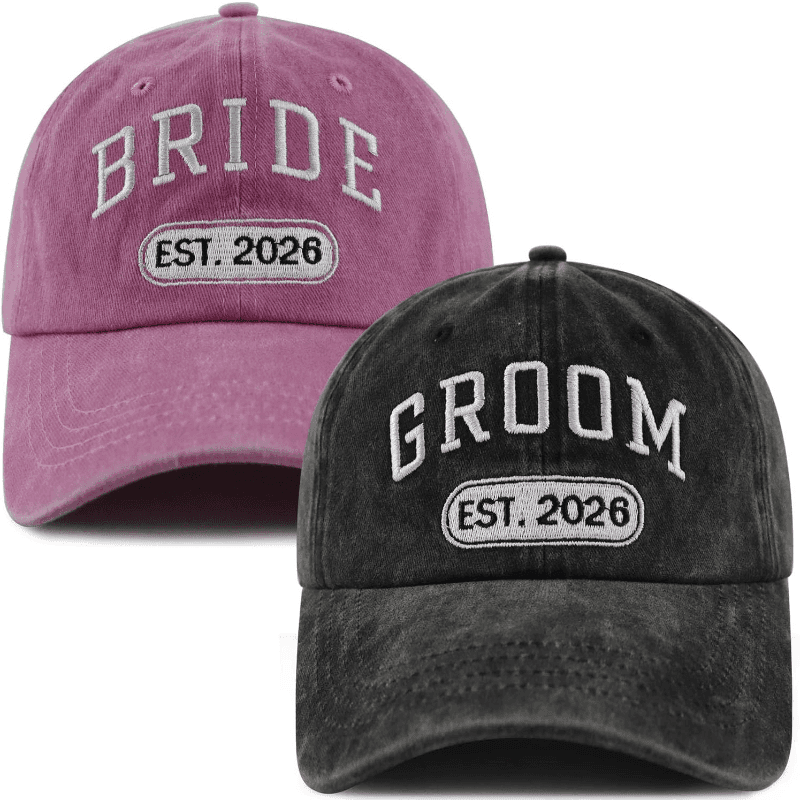 TEMU 2pcs Est. 2026 Adjustable 3d Baseball - Fun Engagement & Honeymoon Couple Hat, Perfect For Father's Day, , Birthdays, Christmas, Thanksgiving Gifts