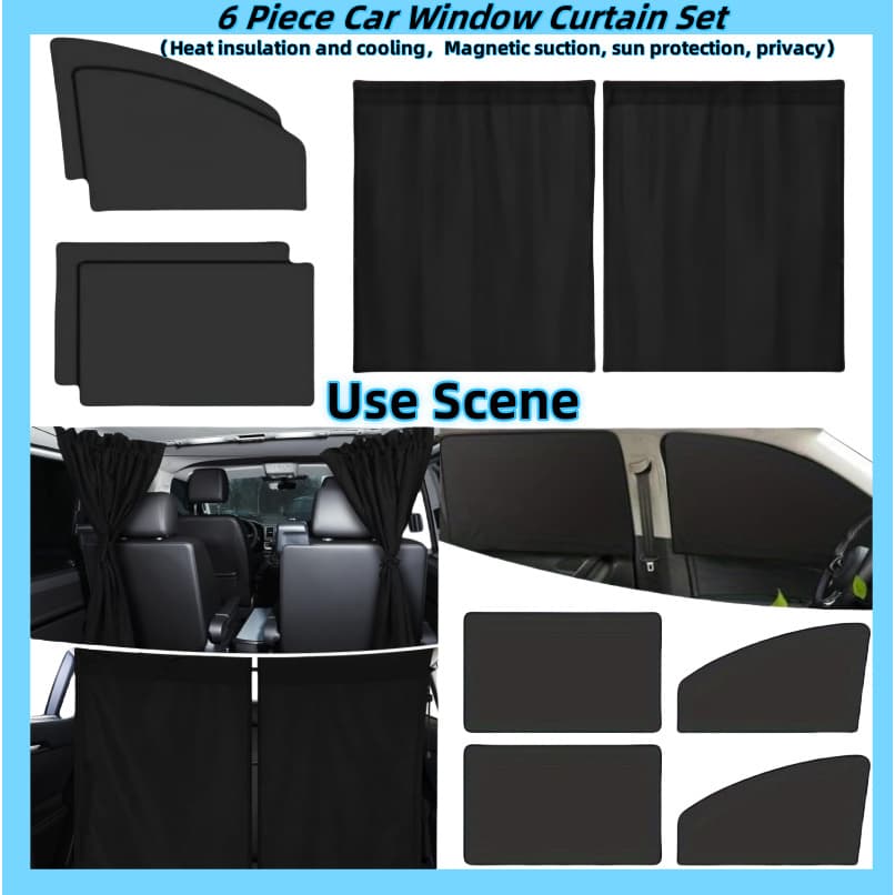TEMU Car Suv Sedan Privacy Sunshade Magnetic Curtain Set 6pcs Set, 2 Interior Blinds And 4 Magnetic Side Curtains, Uv Protection, Thermal Insulation Privacy Curtains- Durable And