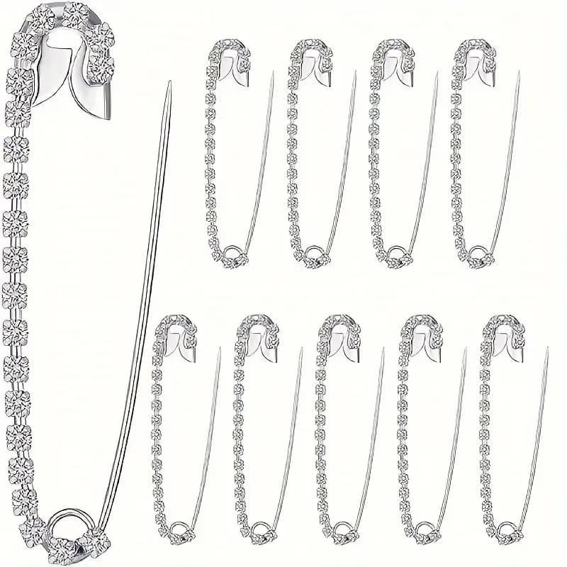 TEMU 12 Silvery Safety Pins, 2.28x 0.47inch, For Handicrafts And Knitting Art, Durable Sewing Pins, Silvery Gray