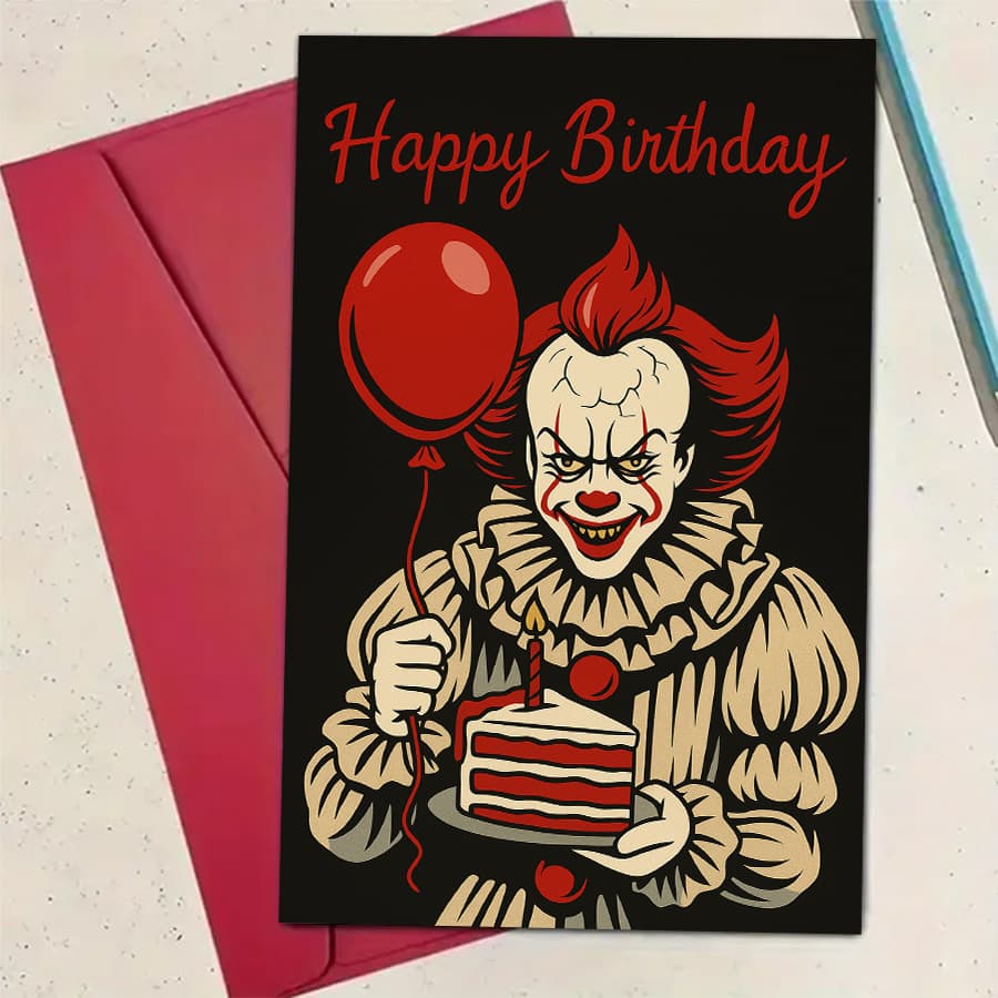 TEMU 1pccreepy Clown Birthday Card Spooky Horror Design Perfect For Halloween Fans Scary Ideal For And Adults Who Love And Unique Celebration Styleenvelope Greeting Card