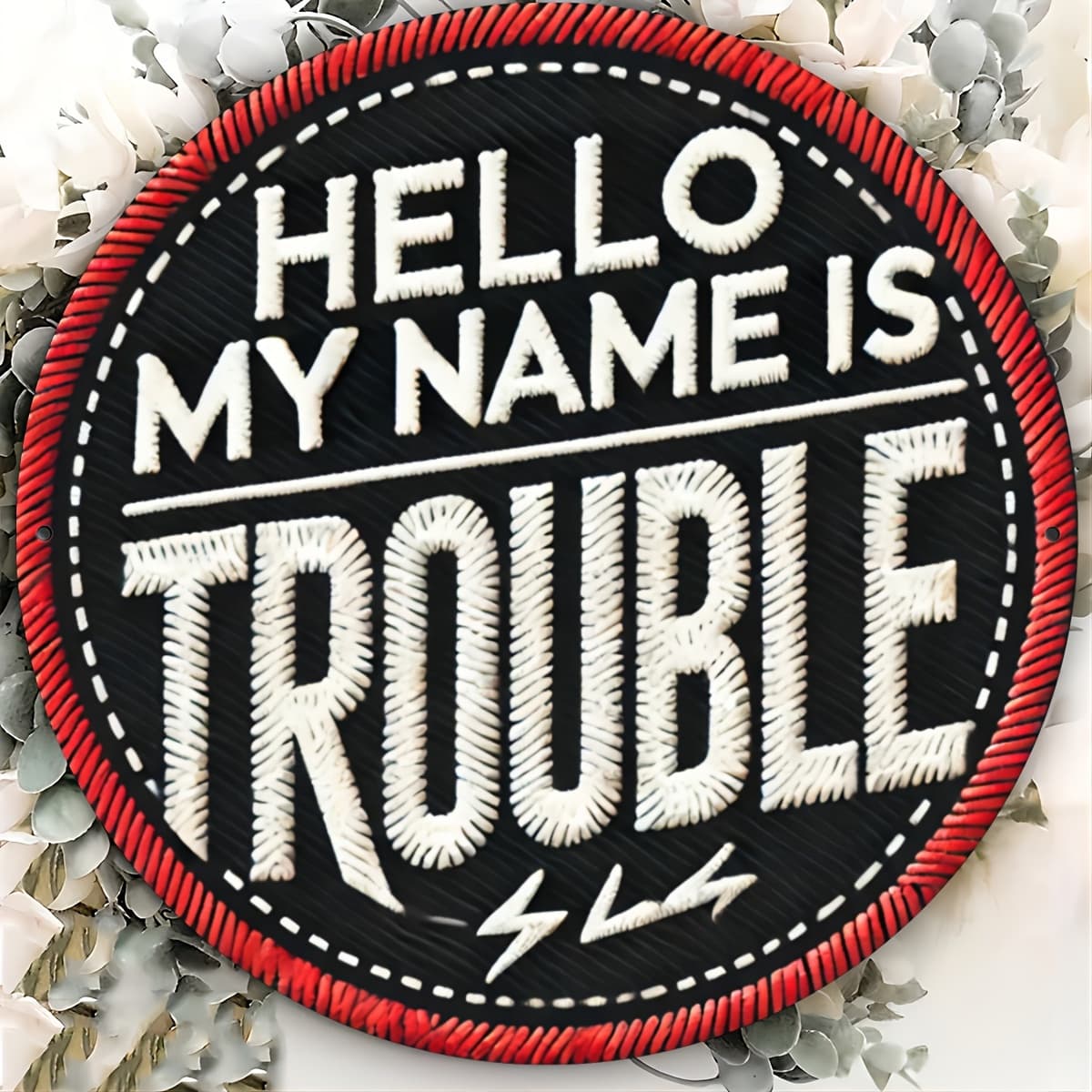 TEMU 2d Flat - 1pc " Trouble" Vintage-style Aluminum Sign, 7.87x7.87 Inch - Black And With Red Accents, 2d Foil Carved Metal Wall Art For Home, Bar, Cafe, Garage Decor