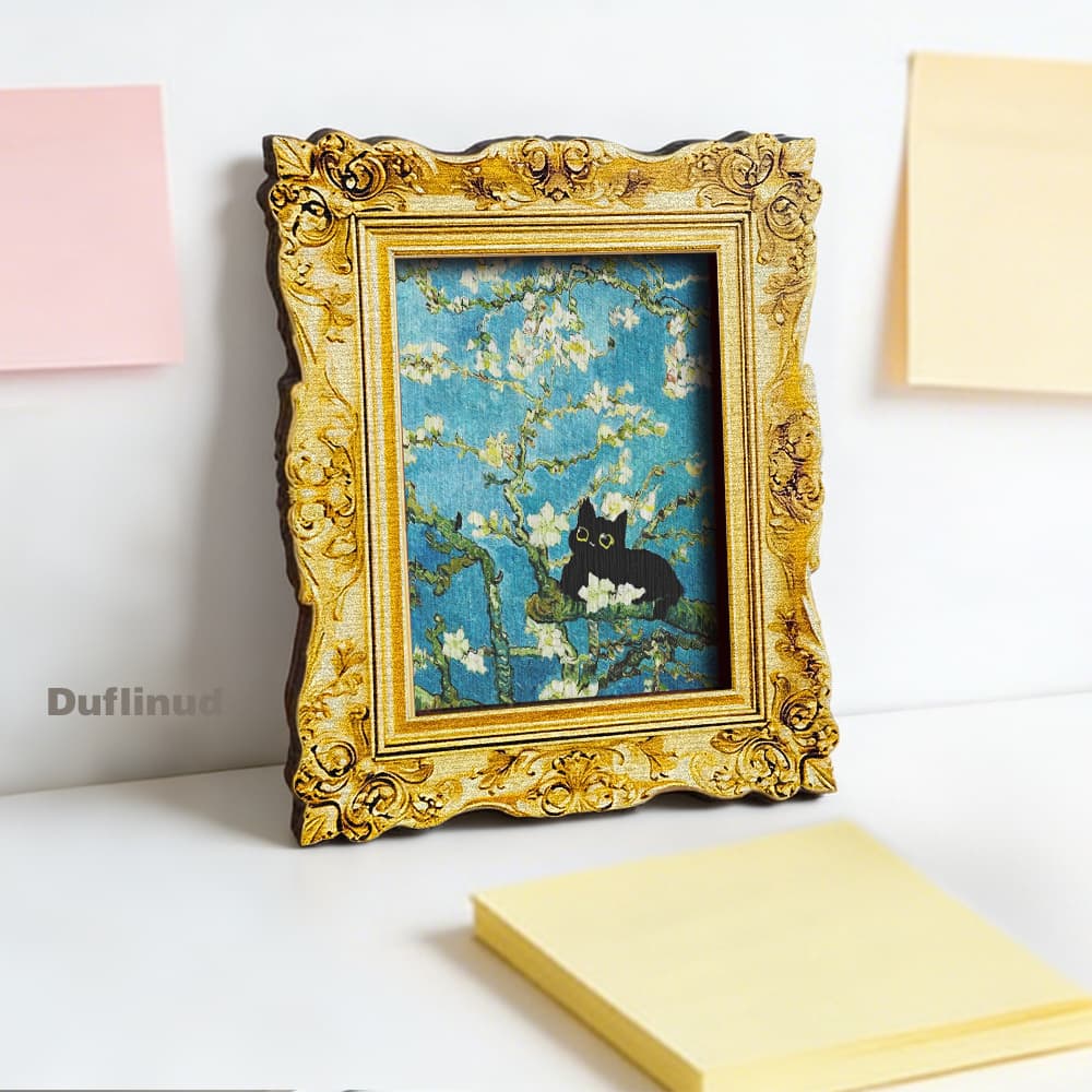 TEMU Duflinud Van Style Miniature Fridge Magnet - Black Cat On Flower Branch Suitable Decor, Wood With Back Magnet Holder, Artistic Decoration For Fridge Door, Novelty Gift For &