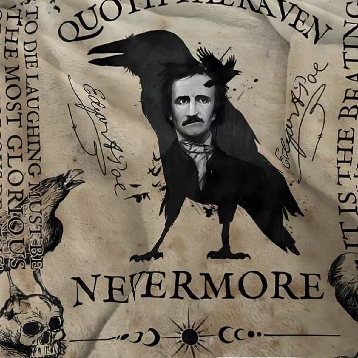 TEMU 1pc Edgar Poe Gothic Literature Throw Blanket - 280gsm Plush & Design With "the -tale Heart" & " Of " Quotes - Soft Bedspread For Couch, Bed, Camping - Unique Gift For Book Lovers