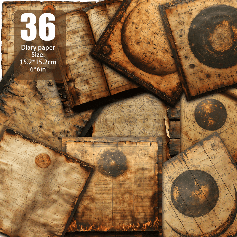 TEMU Scroll, Faded Astrological Symbols, Burnt Edges, Fragmented Mystical , Ancient Brown Ink, Presenting Texture. Suitable For Design, Ancient Style Scrapbooking