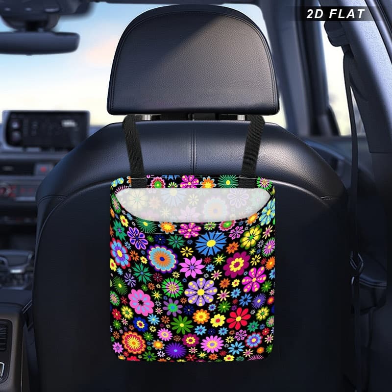 TEMU 1pc Colorful Floral Car Trash Bag | Fashionable Interior Accessory, Multipurpose Travel Essential, Portable Vehicle Waste Bag For Cars, Trucks, Suvs - Car Accessory & Solution, Polyester Fiber