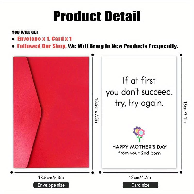 TEMU Second Born Card, 1pc, Funny Gift From , Snarky Card, Mom Card