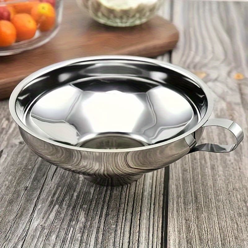 TEMU 1pc Stainless Steel Large Diameter Funnel - Multipurpose Wide Mouth Strainer, For Salad Dressing, Oil, Milk, Sauce, Jam, Wine - Kitchen Tool - For Home Cooks & Bakers - And Clean
