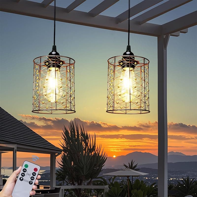 TEMU Battery Operated Hanging Outdoor Chandelier, Battery Power Pendant Light, Gazebo Lights Outdoor Waterproof, 4 Aa Batteries, For Gazebo, Pergola, Porch, Patio, Indoor Outdoor Decor Lighting