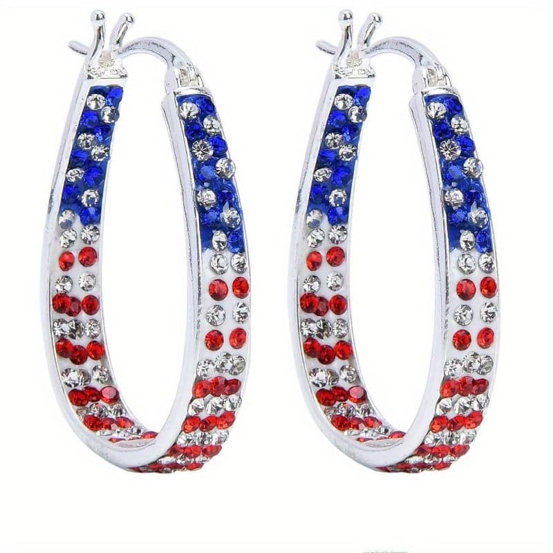 TEMU 925 Silver And Unique Earrings, With Red And Blue Zirconia Inlay, Of Flag, Suitable For Embellishing And Matching Clothes For Occasions.