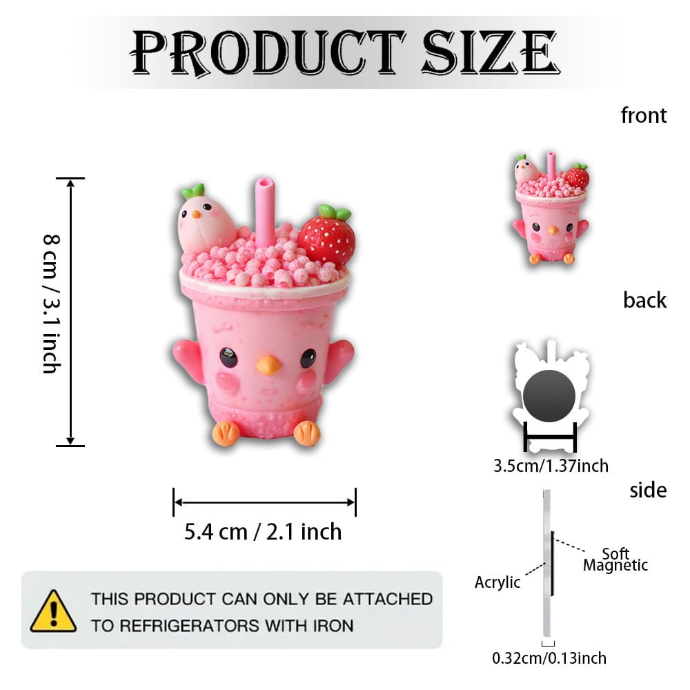 TEMU Cute Bubble Tea Magnet With Strawberry Topper & Face Charm - Acrylic Phone Holder/fridge Magnet, Kawaii Desk Accessory Suitable For Teens, Kawaii Lovers, Bubble Tea, 2d Flat