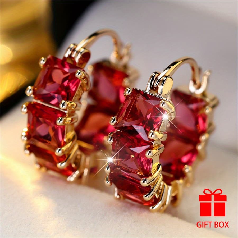 TEMU Elegant Red Synthetic Zirconia Hoop Earrings For Women, Perfect For Christmas, Valentine's Day, Holiday Parties, And Everyday Use, Suitable For Any Season
