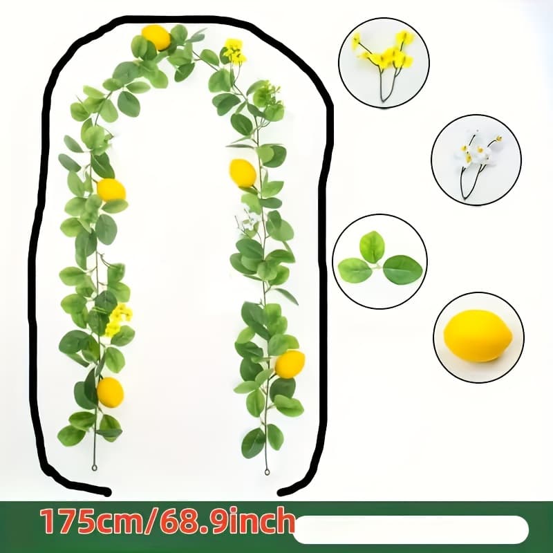 TEMU 1pc Long Hanging Artificial Lemon Vine Plant - Realistic Fake Lemon With Durable Plastic Lemon Branches, Outdoor/ Fence Balcony Decor, Low-maintenance - Suitable For Decoration