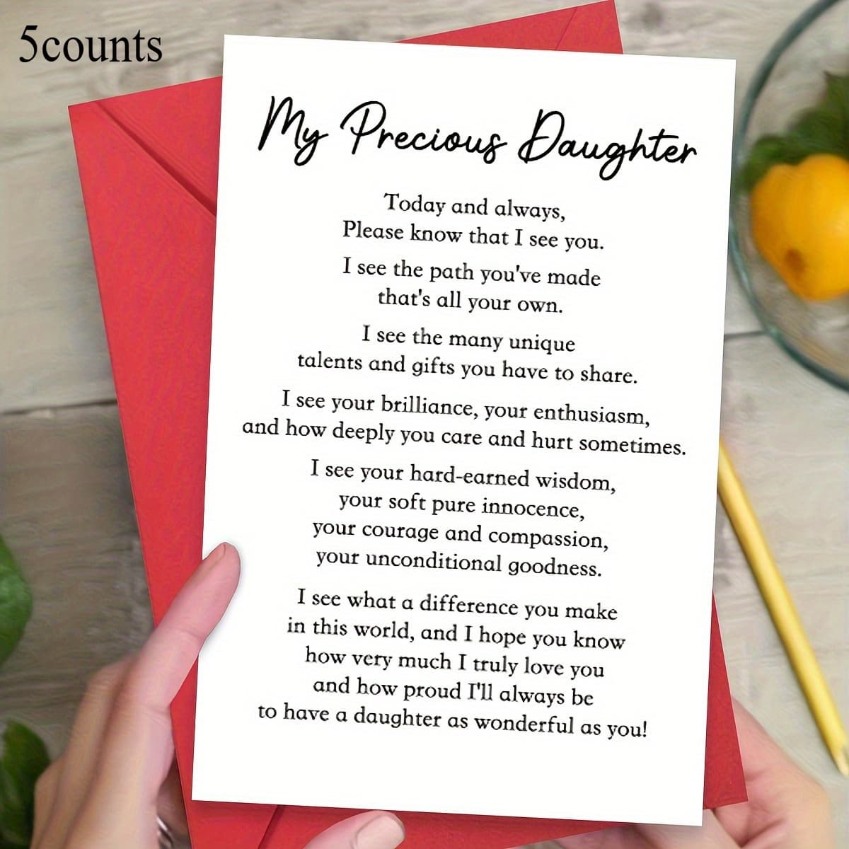 TEMU 5counts Birthday Card For Daughter, With Red Envelope - " Daughter" Inspirational Quote, Cartoon Design, And Humorous Gift Card From Mother To Daughter