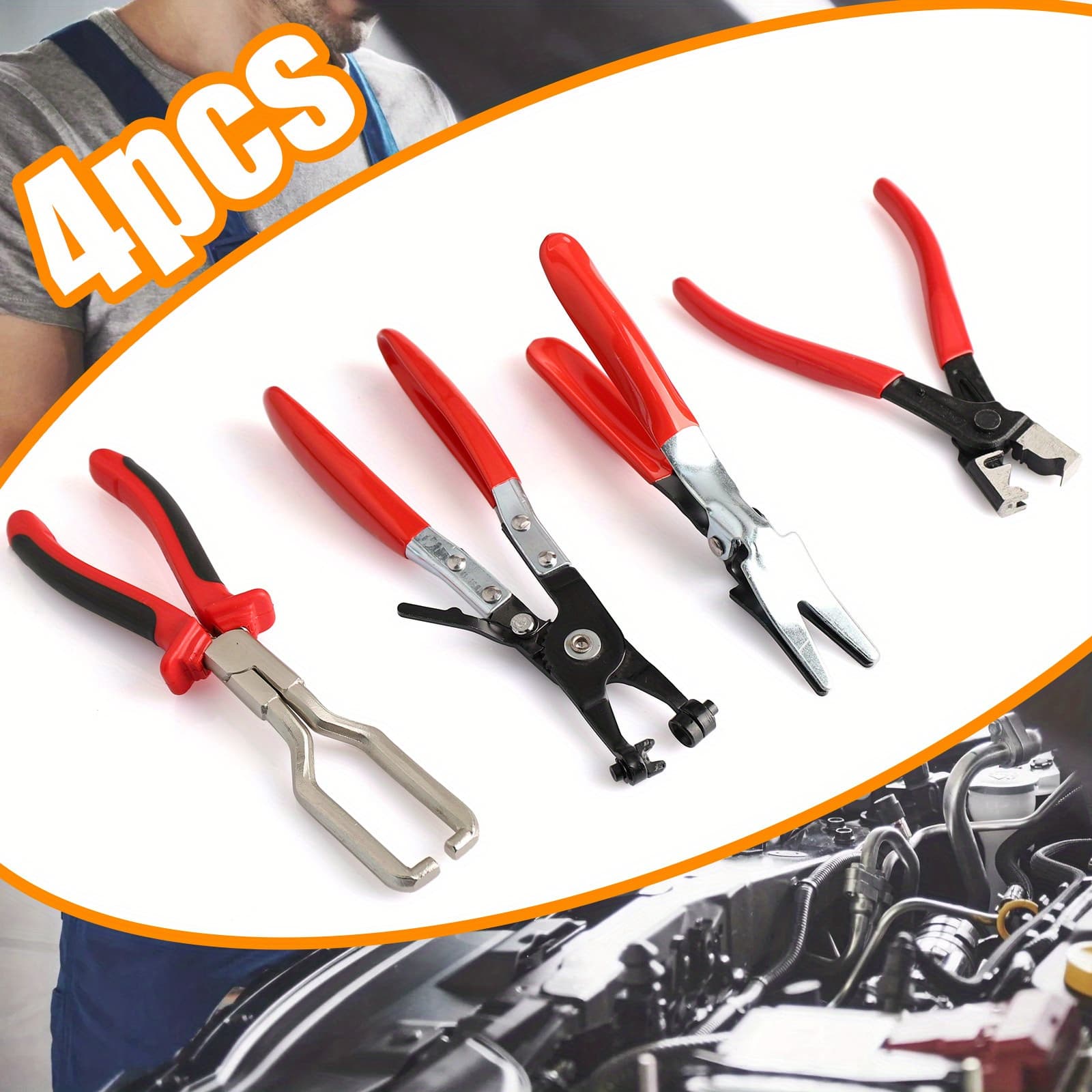 TEMU 4pcs Hose Clamp Pliers Set With Hose Clamp - Plier, Hose Remover Plier, Petrol Clip Pipe Plier For Auto Maintenance