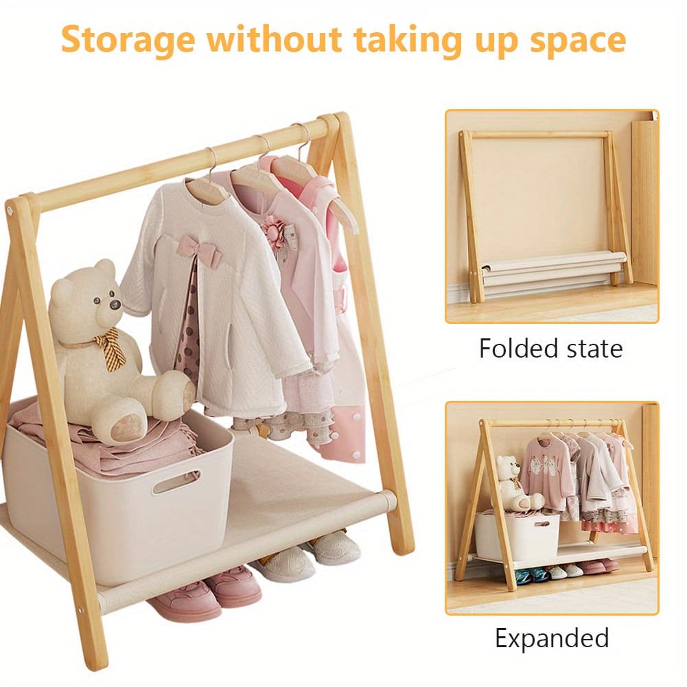 TEMU Bedroom Clothes Rack, Wooden Clothes Rack, Polished Finish, Foldable Organizer Hanging Closet, Ideal For Clothes And Accessories, 14 And Up