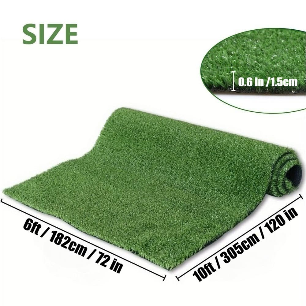 TEMU 6x10ft Artificial Grass Turf Mat, 60 Sq Ft , 0.6' Pile Height, Rubber Backed, Wear-resistant, Cuttable, Pet-friendly For Patio, Balcony And Dogs