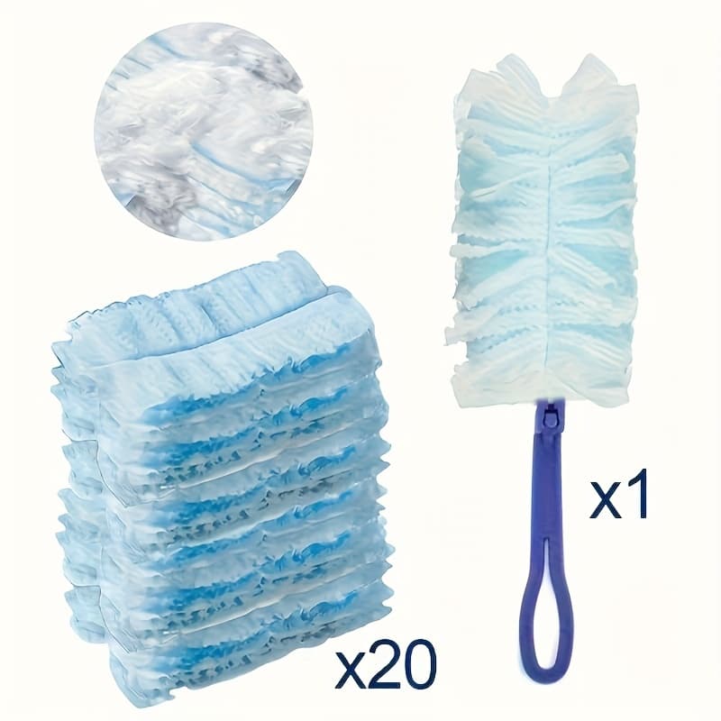 TEMU 1 Handle+ 20 Replacement Heads Disposable Electrostatic Dust Removal Feather Duster, Suitable For Household, Desktop Crevice Cleaning Brush And Pet Car Interior Dust Removal