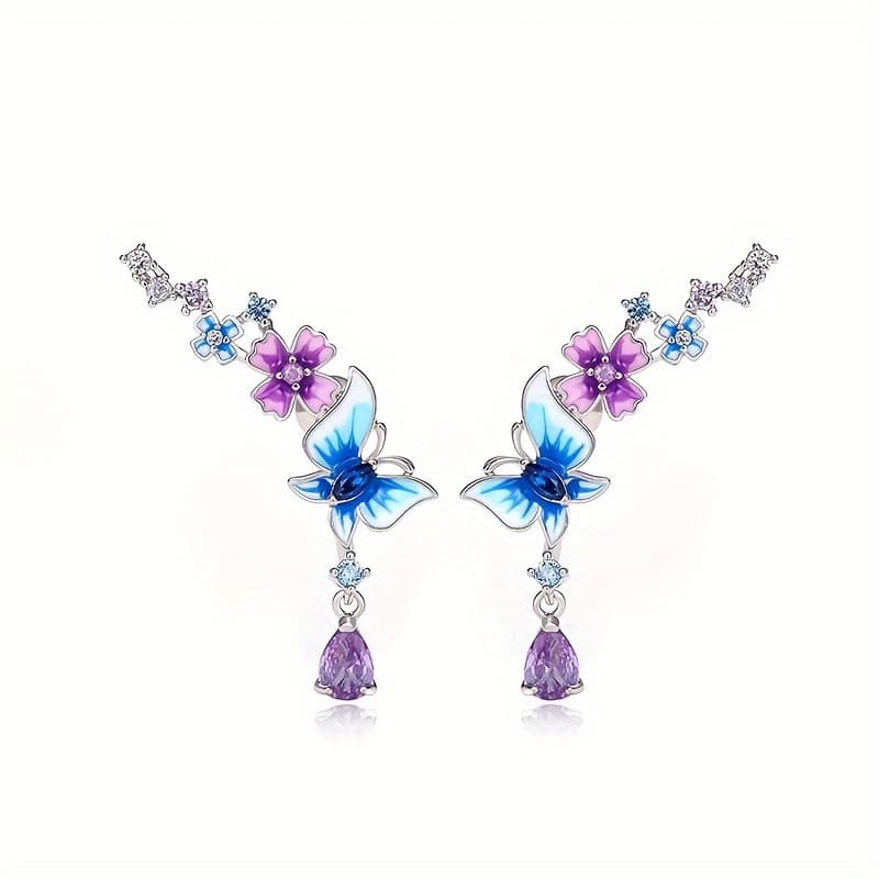 TEMU Elegant Bohemian Purple Blue Enamel Flower Stud Earrings For Daily Wear Party Summer Holiday Additions Jewelry Vibrant Colors