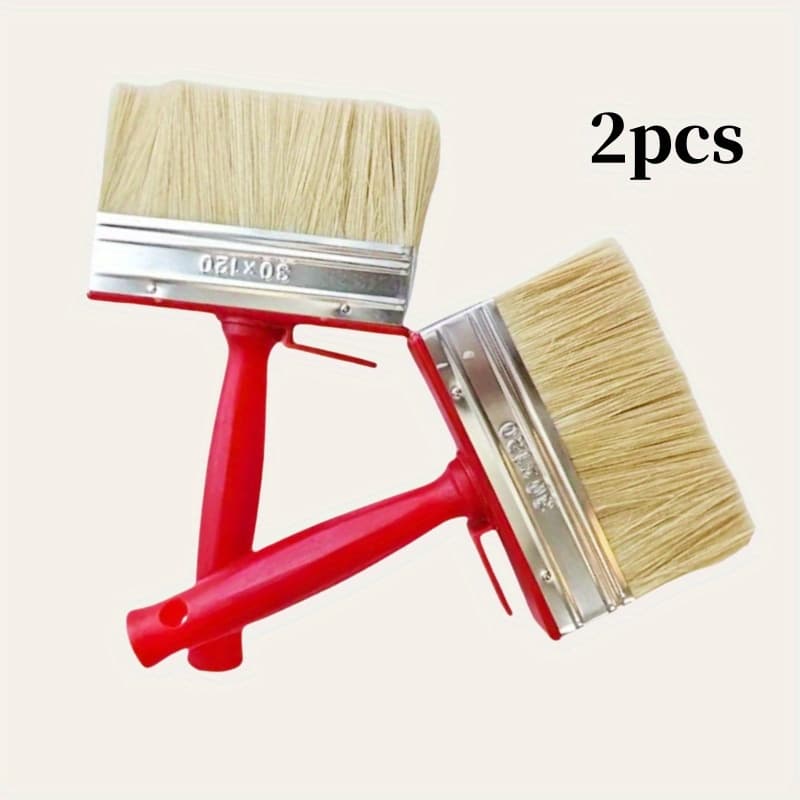 TEMU 2pcs Large Multifunctional Paint Brush Set, 4.72-inch Bristle Brush Head, With Metal And Plastic Handle Paint Specific Brush Head - Durable And Easy To Clean