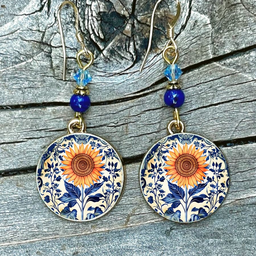 TEMU 2pcs Sunflower Earrings For - Botanical Round Earring With Flower Petals, Plant Jewelry, Elegant Retro Style For Daily Wear, Christmas Gifts, Spring Accessories () -