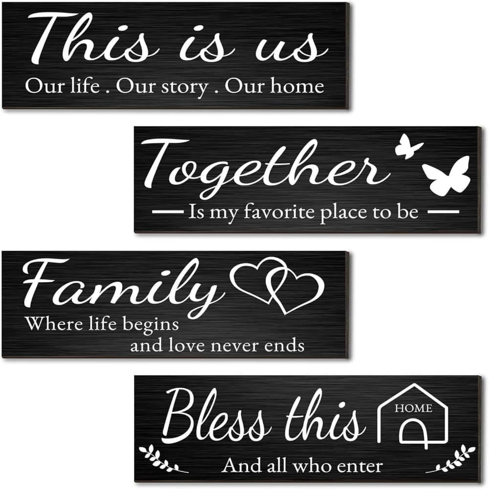 TEMU 4pcs Wooden Decoration Home Wall Decoration Logo, This Is Our// For This Home/ Room Bedroom Wall Decoration, Wooden Farmhouse Wall Decoration Art (black)