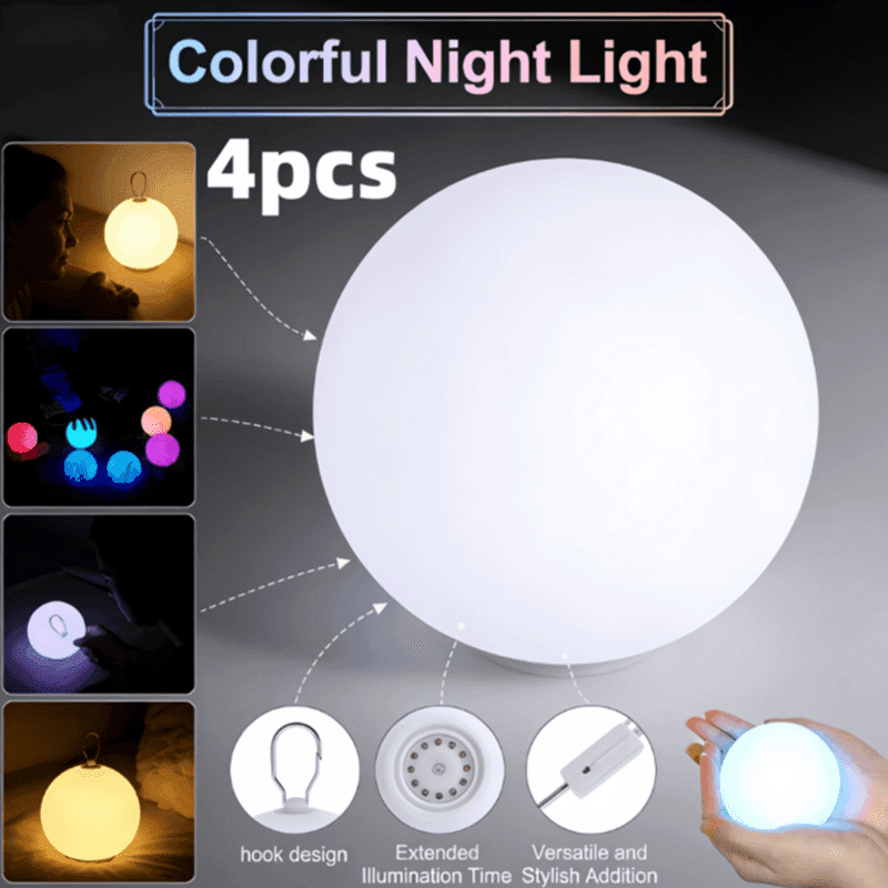 TEMU 4 Pack Led Night Light With 16 Rgb Color , Vortex Light, Garden Ball Light, Perfect For Holiday Parties, , Birthday Parties, Weddings, Gardens, Backyards, Lawns