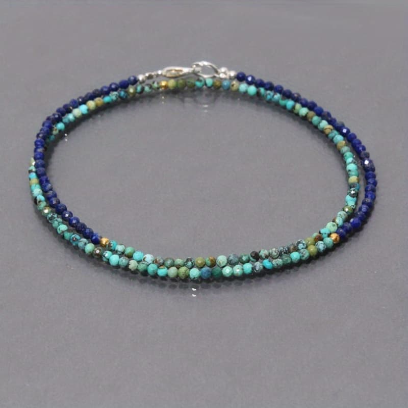 TEMU Women's Tiny Natural Native Stone Beaded Minimalist Turquoise And Lapis Beaded Necklace