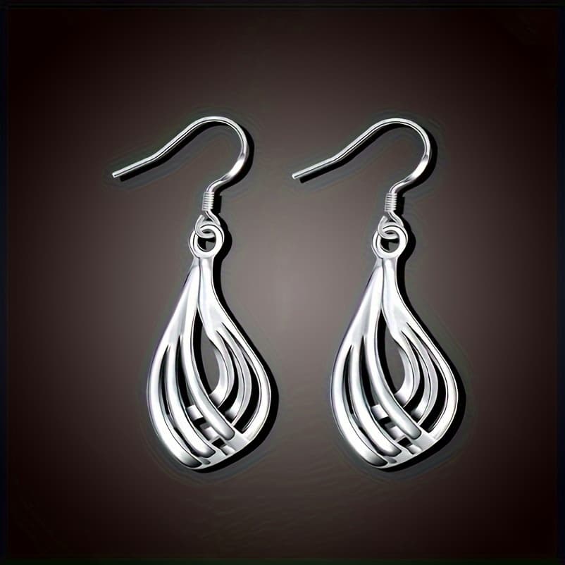 TEMU Bohemian Style Hollow Twisted Teardrop Pendant Earrings, Fashionable And Exquisite Alloy Earrings, Hypoallergenic, Suitable For Daily Wear And Gift