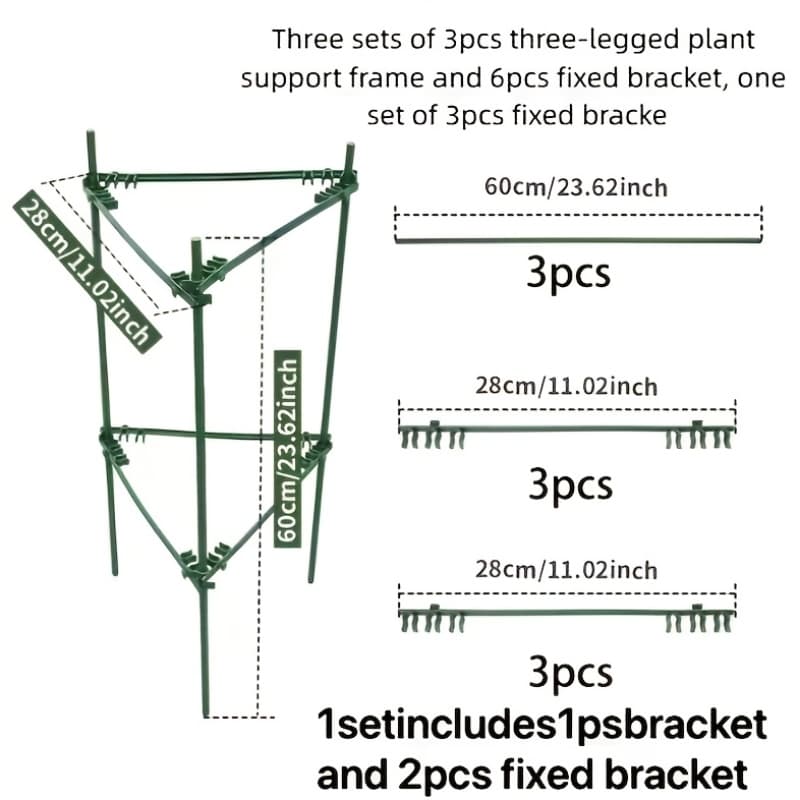 TEMU 3 Sets 9 Heavy Duty Metal Plant Supports - Adjustable Wide Base For Grapes, , Tropical Vines, 11 Inch Wide 23.6 Inch High Sturdy Tripod For Outdoor Greenhouse, Potted Plants, Balcony Vine Support