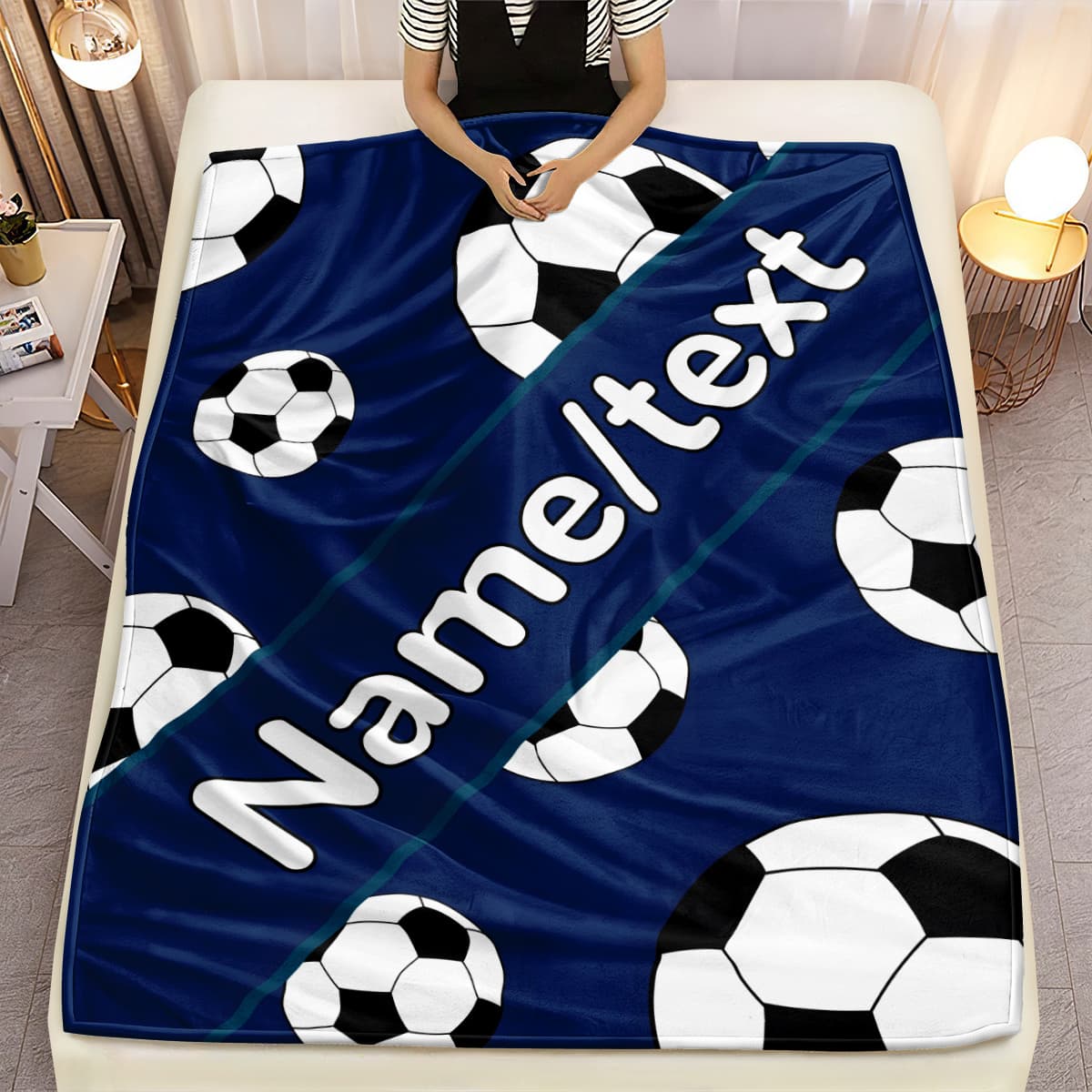 TEMU Custom Name Football Theme Blanket- Lightweight Flannel Throw For Sofa, Camping, Livingroom, Office, Chair, And Bed - Digital Printing Soft And Warm Flannel Blanket Warm Winter