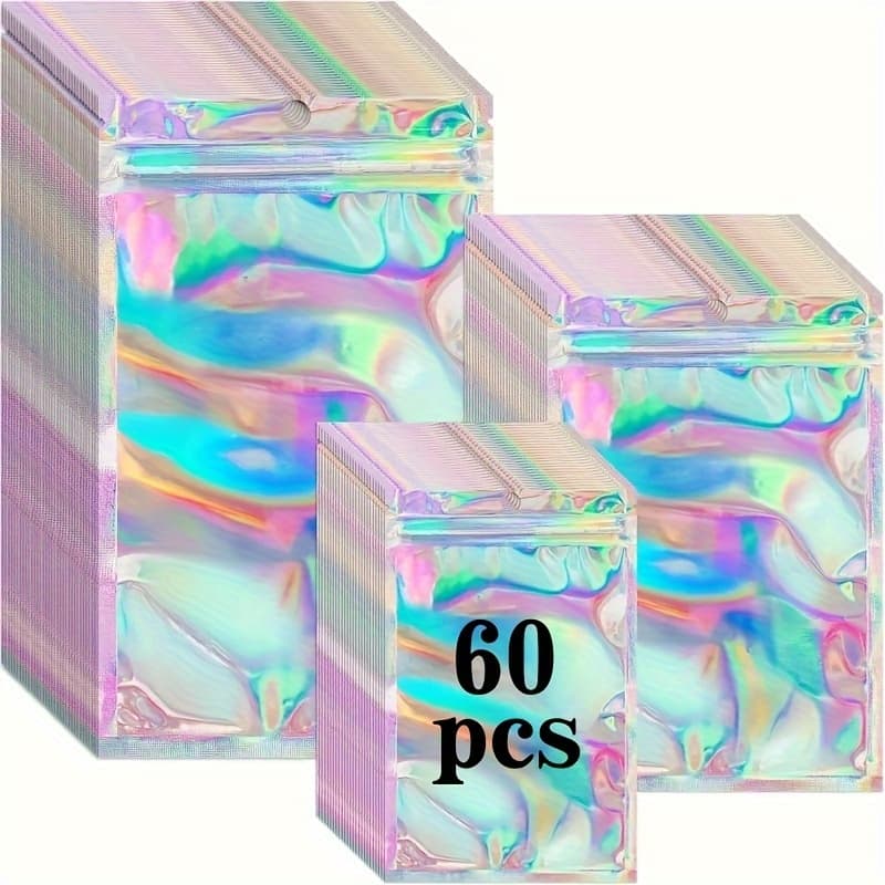 TEMU Set Of 60 Holographic Transparent Seal Bags In 3 Sizes, Designed For Odor-proof Storage, Ideal For Packaging Jewelry, Kits, And More For Small Businesses