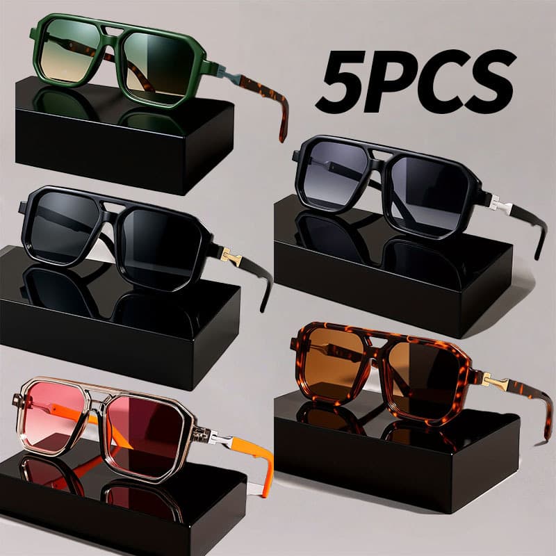 TEMU 5-pack Fashion Oversized Square Unisex, Temples Green Frames, Lenses, Large Neutral Square Shades, Ideal For, Daily Wear & Activities