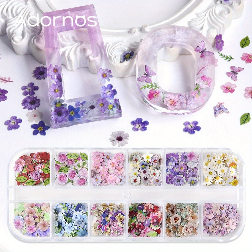 TEMU 300pcs Adornos & Floral Wood Epoxy Resin Chips - Vibrant Mixed Color Flowers For Making, Resin Art Crafts, Phone Case & Keychain Decorations, Beads For Jewelry Making
