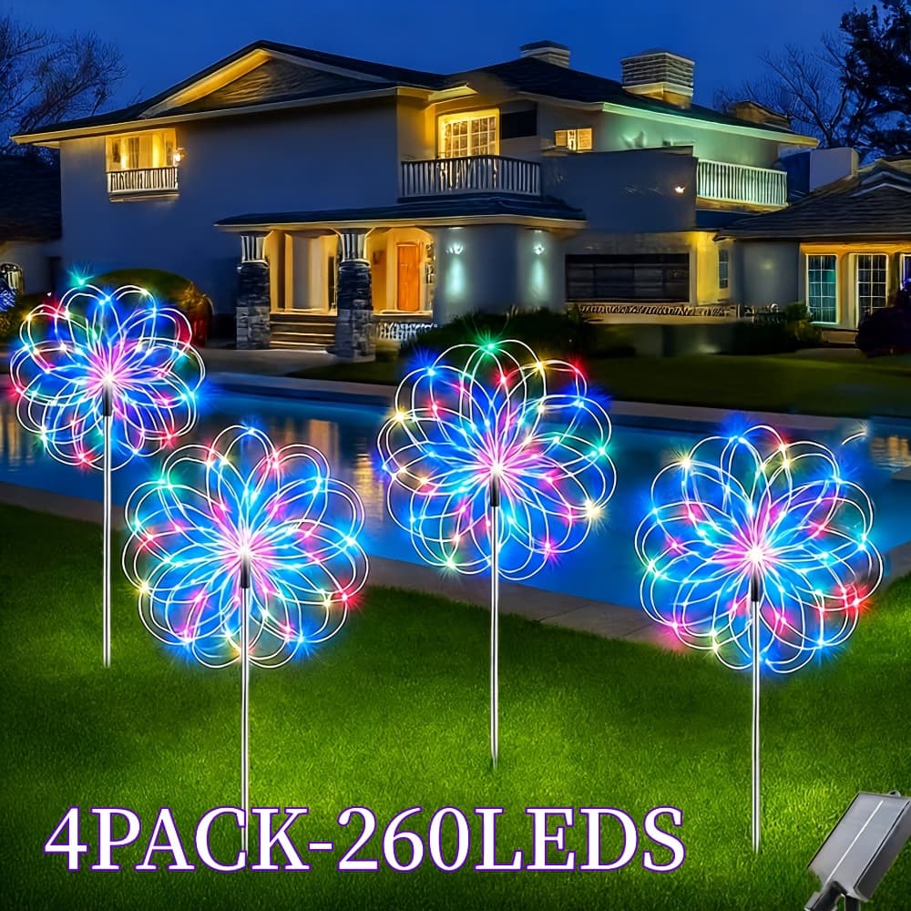 TEMU 8/4 Packs Of Solar Garden Fireworks Lights, Outdoor Ip65 Garden Lights, 560/260 Led Spark Lights, Suitable For Courtyards, Backyards, , Valentine's Day, Party -8 Lighting
