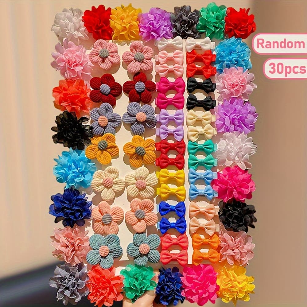 TEMU 14/30 Random Flower Bow Hairpins, Suitable For Daily And School Wear, An Ideal Gift For Lovely