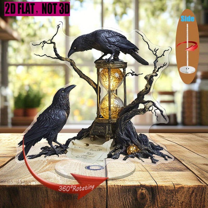 TEMU 2d Flat Rotating Acrylic Ornament Featuring Golden , An Ancient Oak, A Cracked Hourglass, And A Luminous Lantern, A And Mystical Display